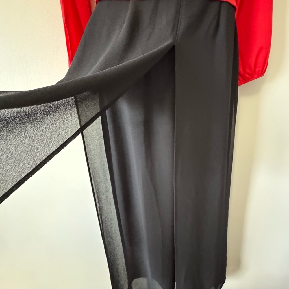 Joseph Ribkoff Black Wide Leg Pants with overlay chiffon - Picture 11 of 14